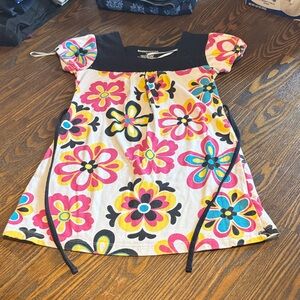 Basic Editions Pink Multi Floral Puff Sleeve Casual Dress